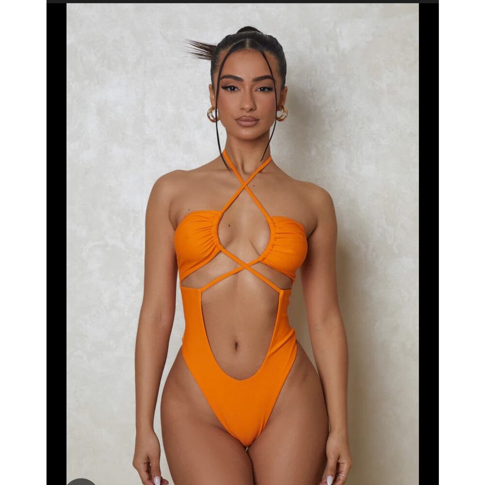 Mars the Label The Tie Crossover Swimsuit in Orange Size: L